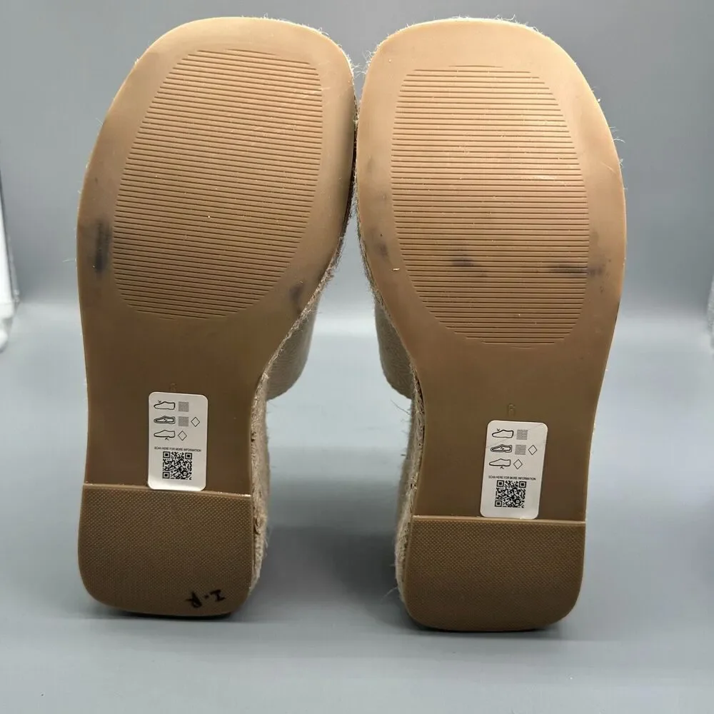 ASOS Design Wide Fit Teddy 2 Women's 8 Beige Wedge Slide Cross Slip-On Peep Toe